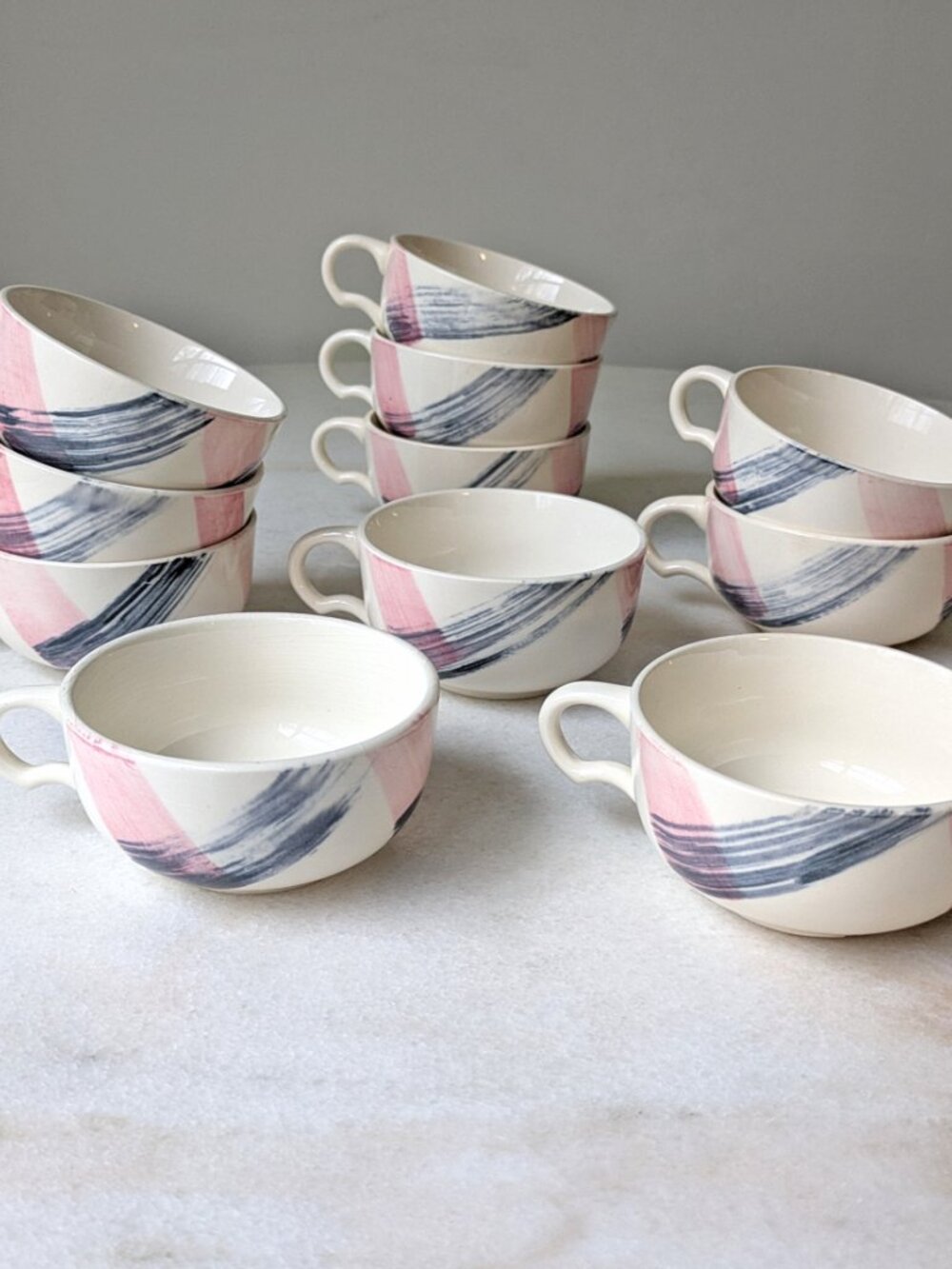 1950s Vtg Pink & Charchoal Handpainted Tea Cups by Stetson China Scots Clan